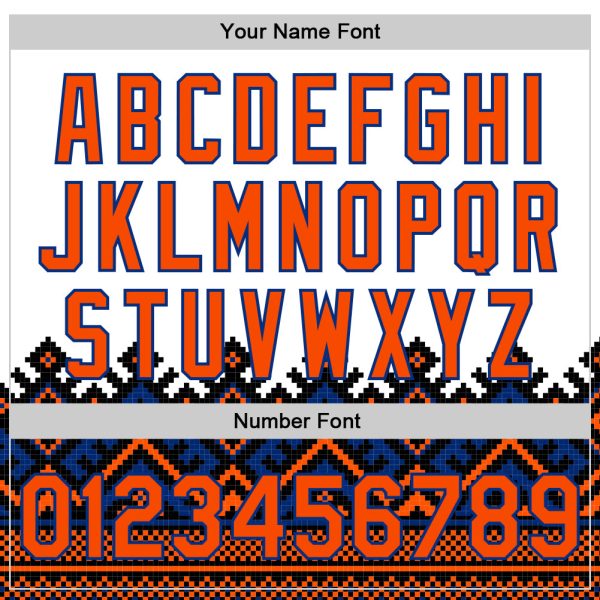 Custom White Orange-Royal 3D Pattern Design Traditional African Ethnic Style Authentic Baseball Jersey - Image 4