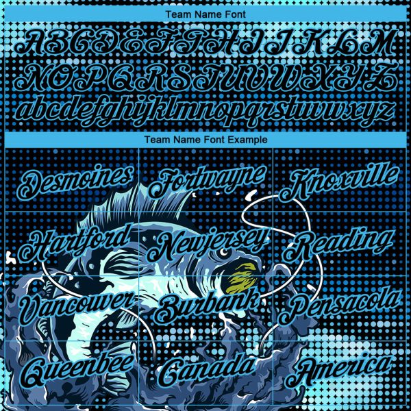Custom Sky Blue Black 3D Pattern Design Fishing Performance T-Shirt - Image 4