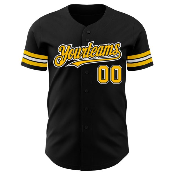 Custom Black Gold-White Authentic Baseball Jersey - Image 2