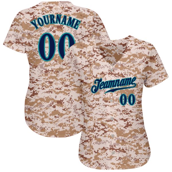 Custom Camo Navy-Teal Authentic Salute To Service Baseball Jersey - Image 2