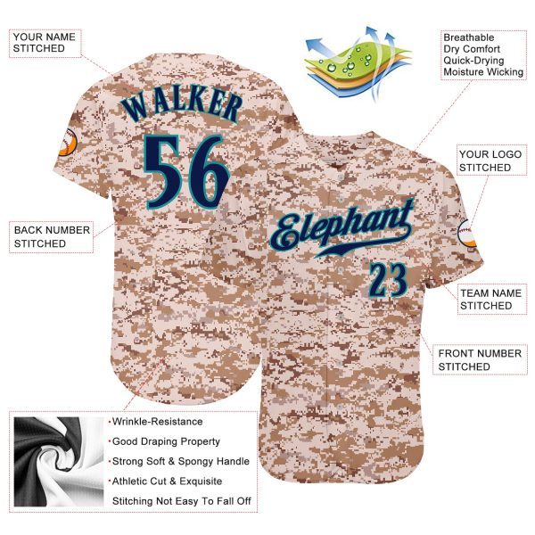 Custom Camo Navy-Teal Authentic Salute To Service Baseball Jersey - Image 3