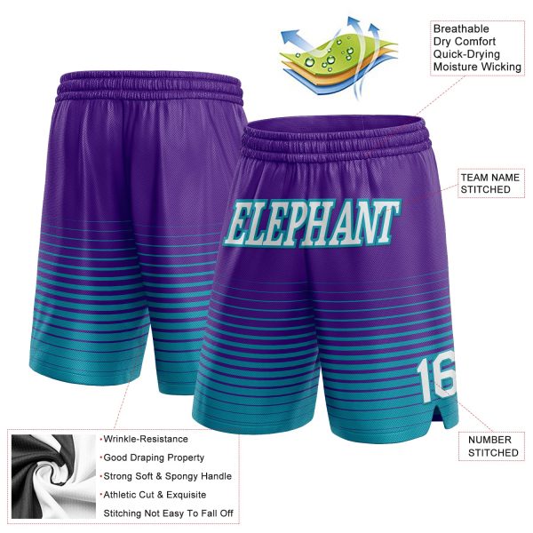Custom Purple White-Teal Pinstripe Fade Fashion Authentic Basketball Shorts - Image 2