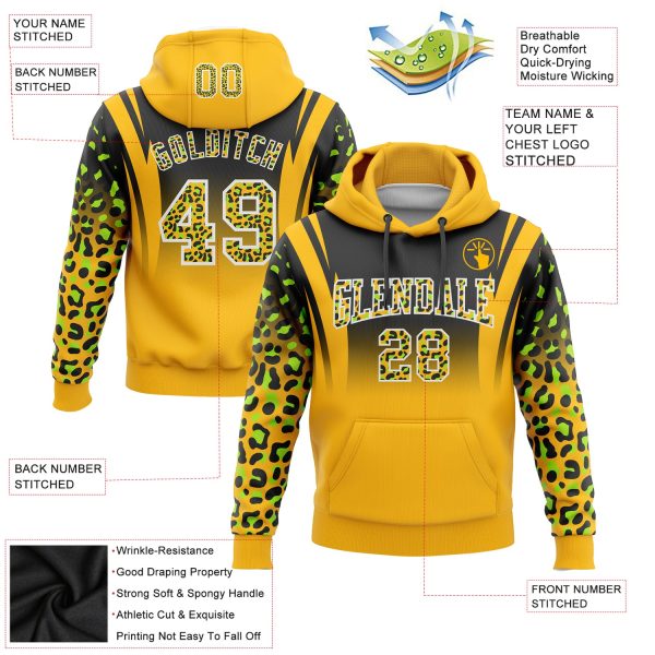 Custom Stitched Black Gold-Neon Green Fade Fashion Leopard Print Sports Pullover Sweatshirt Hoodie - Image 2