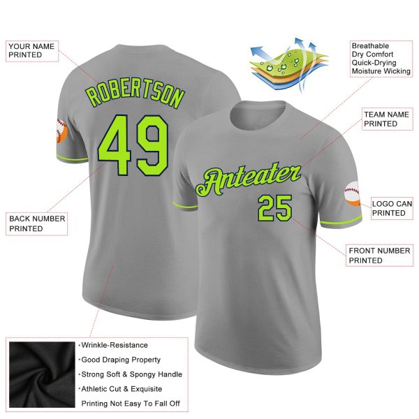 Custom Gray Neon Green-Navy Performance T-Shirt - Image 2