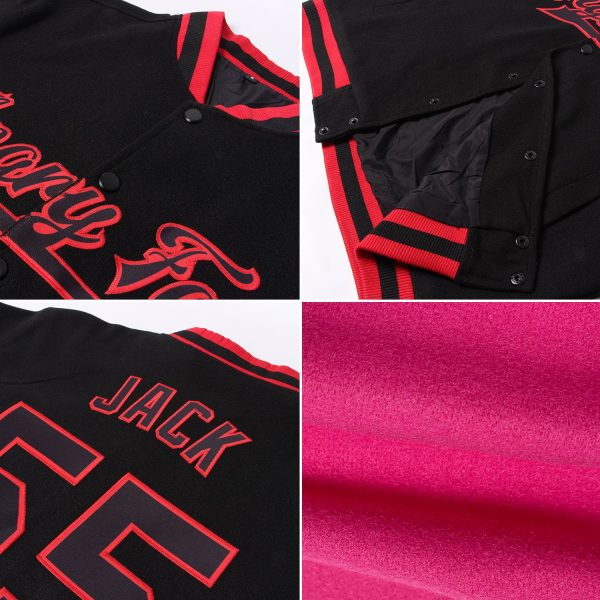 Custom Pink Kelly Green-White Bomber Full-Snap Varsity Letterman Jacket - Image 2