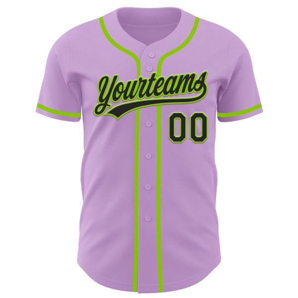 Custom Light Purple Black-Neon Green Authentic Baseball Jersey - Image 2