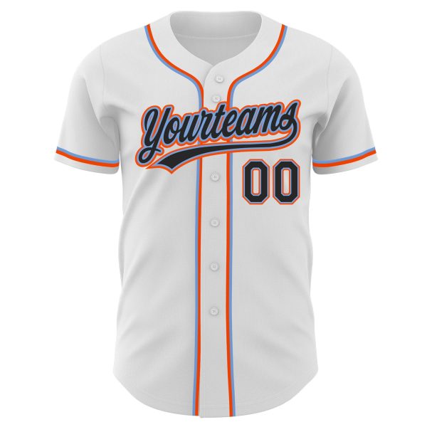 Custom White Black Powder Blue-Orange Authentic Baseball Jersey - Image 2