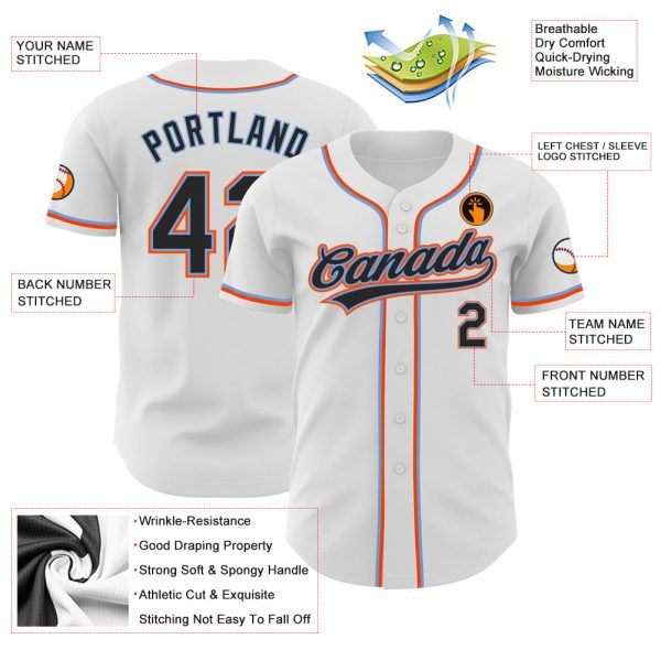 Custom White Black Powder Blue-Orange Authentic Baseball Jersey - Image 3