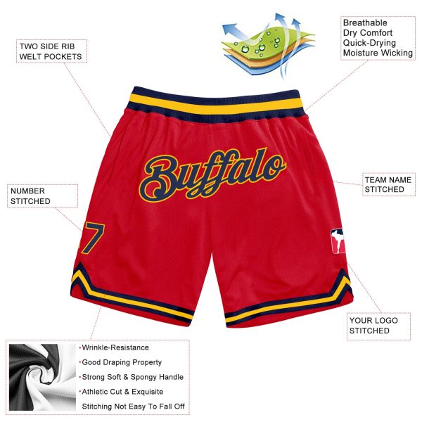 Custom Red Navy-Gold Authentic Throwback Basketball Shorts - Image 2